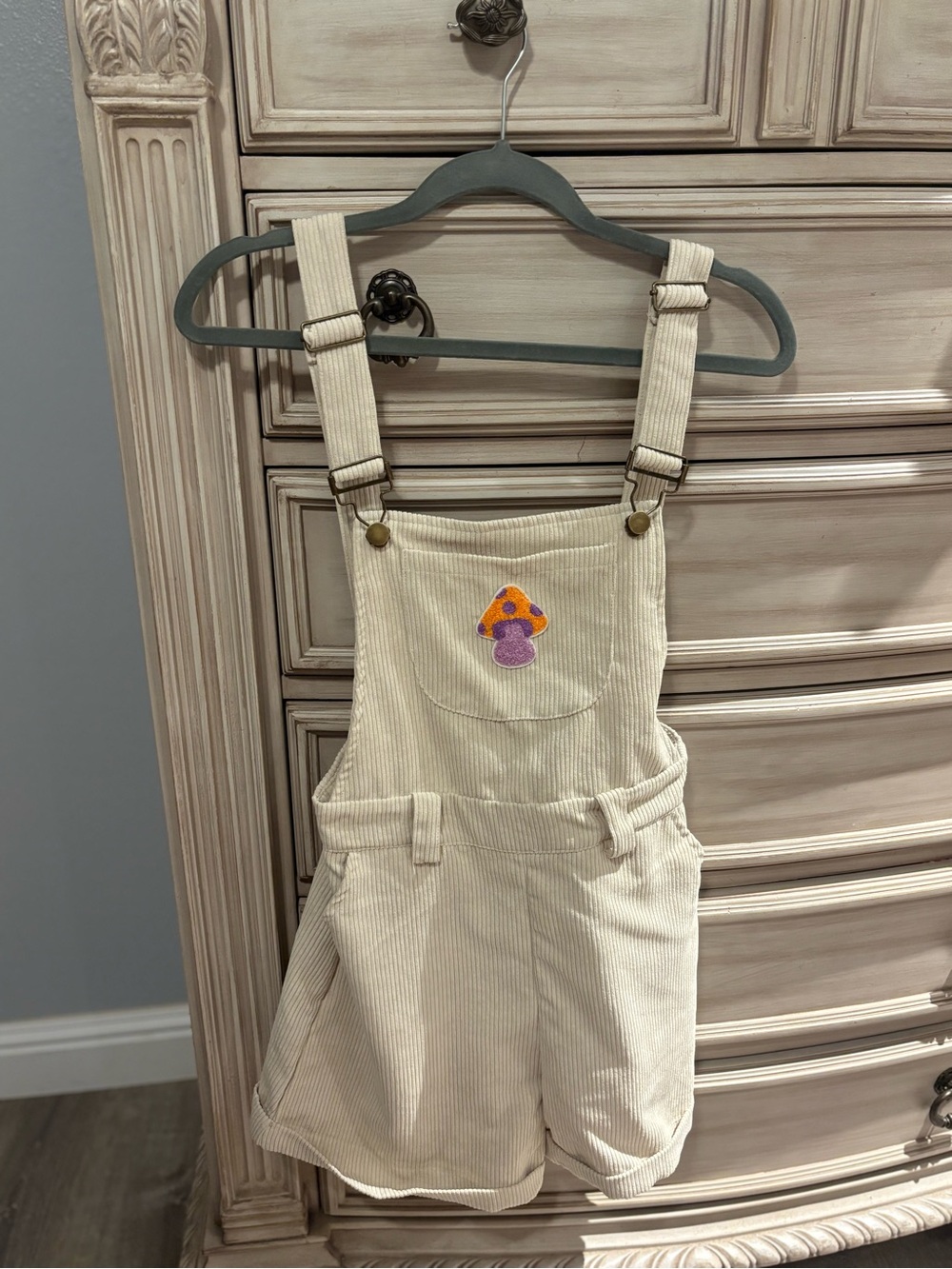 Off-White Corduroy Mushroom Patch Shortalls / Overalls